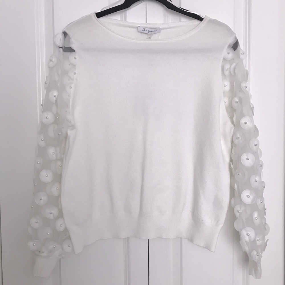Sioni Lightweight Knit Sweater with Embellished Sleeves